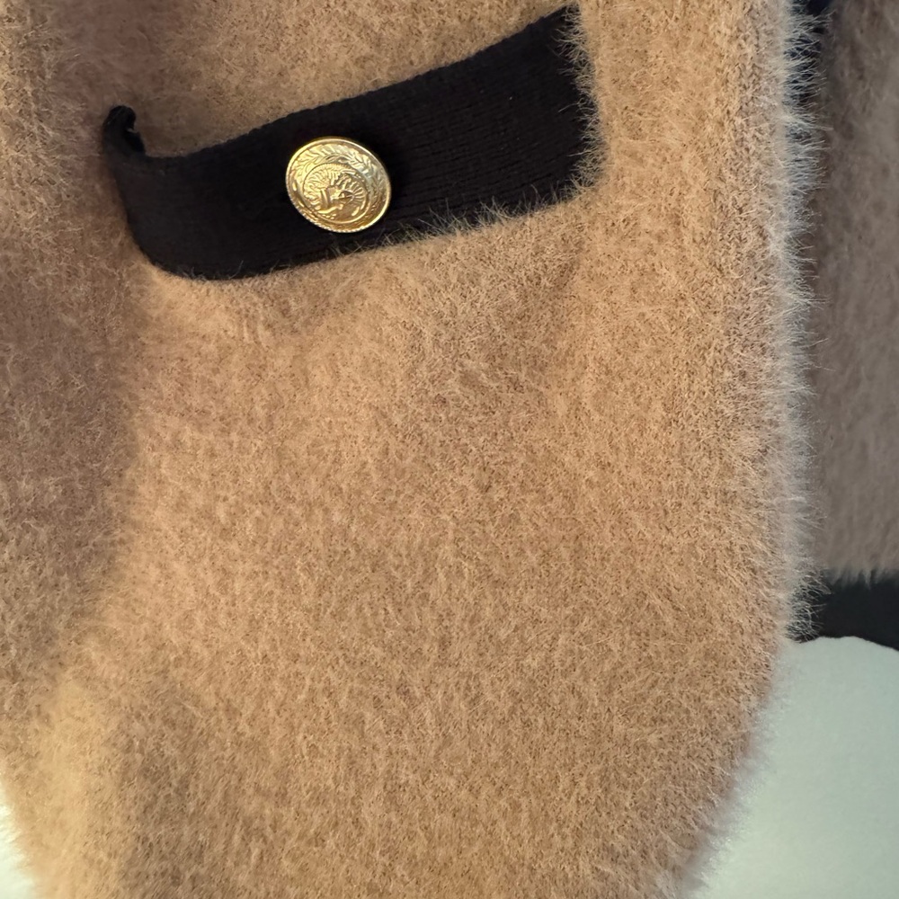 Lagence Women's camel and Black fuzzy Cardigan Sweater. - Picture 8 of 12